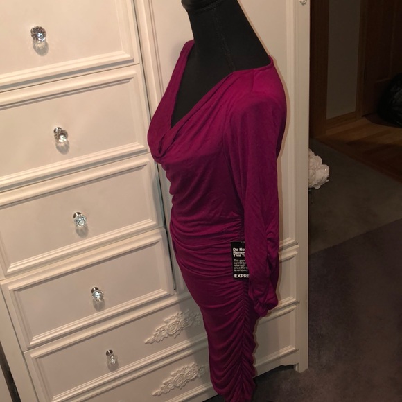 Brand New Express Ruched Dress in Magenta—Medium - Picture 4 of 8